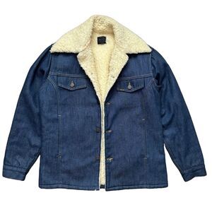 Vintage 70s Mens Sears Roebucks Denim Sherpa Lined Trucker Jacket Size 40R USA